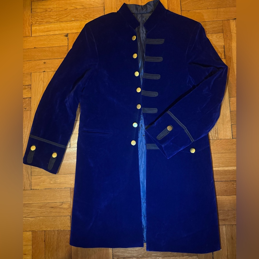 Vintage Blue Velvet Military Coat